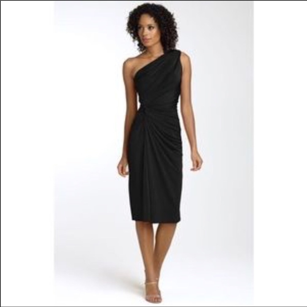 Tadashi Shoji Black Ruched Off Shoulder Dress M